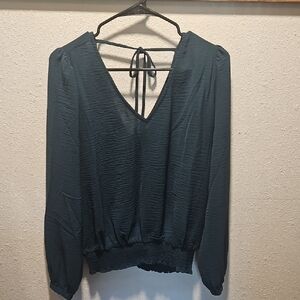 Elegant Teal/dark Green V-Neck Women's Top